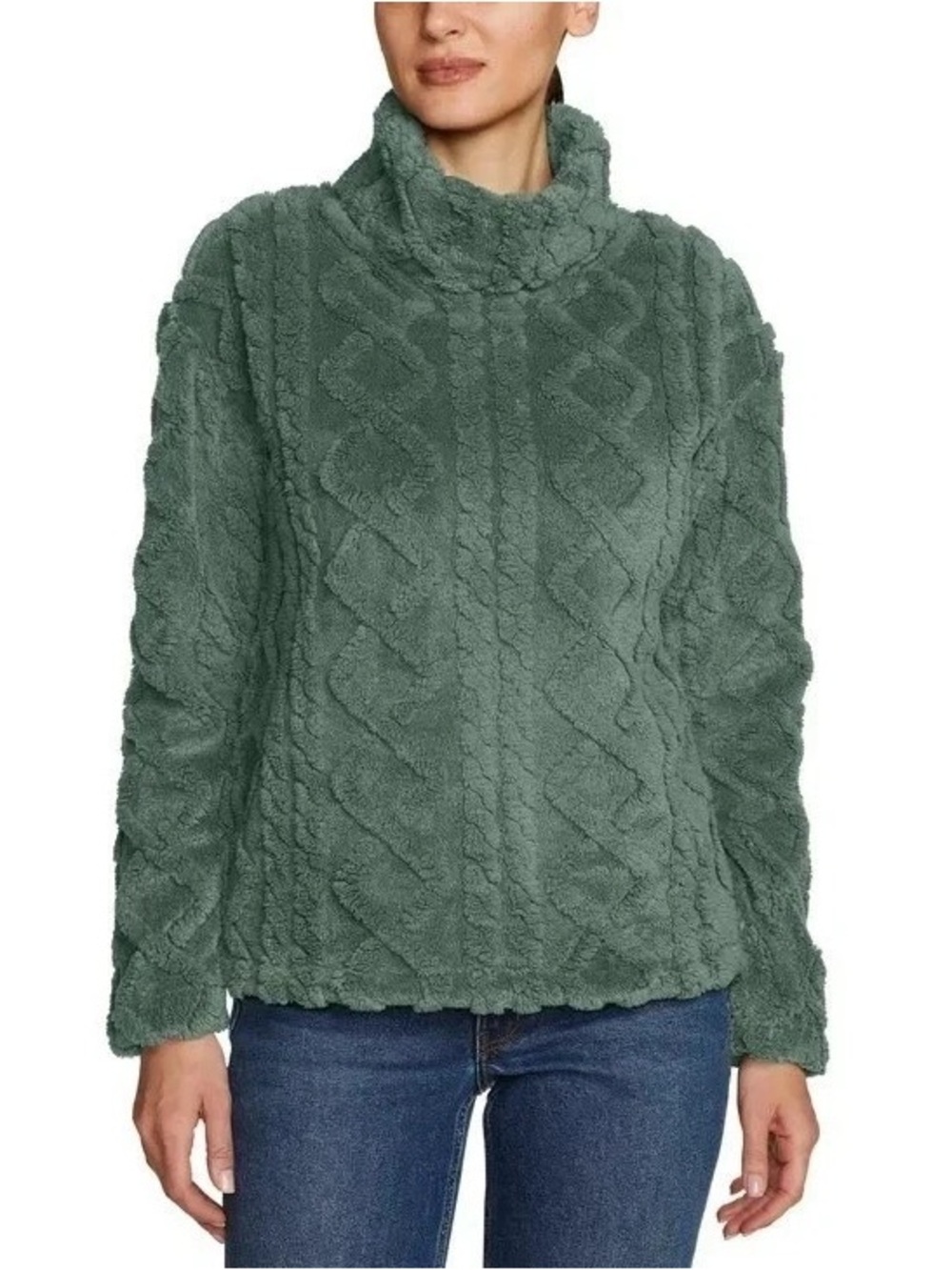 Eddie Bauer Cozy Plush Mock Neck Sweater - Sage Green